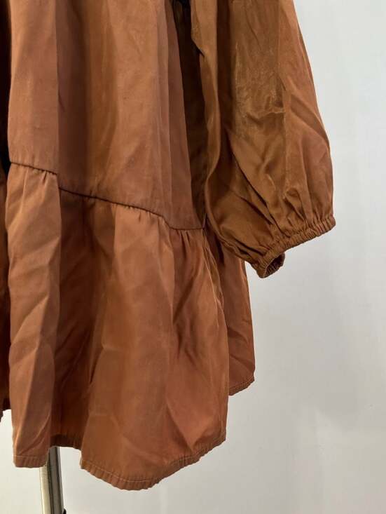 Glam Brown Long Sleeve V-Neck Tiered Mini Dress - Picture 4 of 7